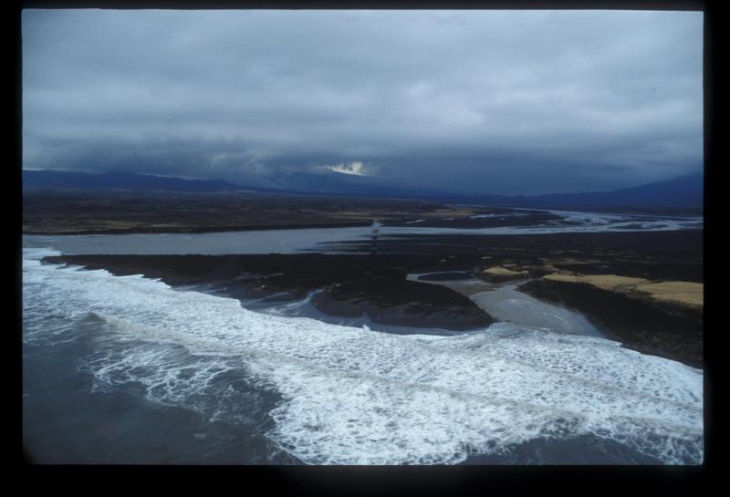Westdahl eruption 1991. Mudflow into the Pacific. 