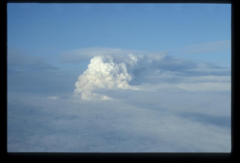 Westdahl eruption 1991. Plume to North.  