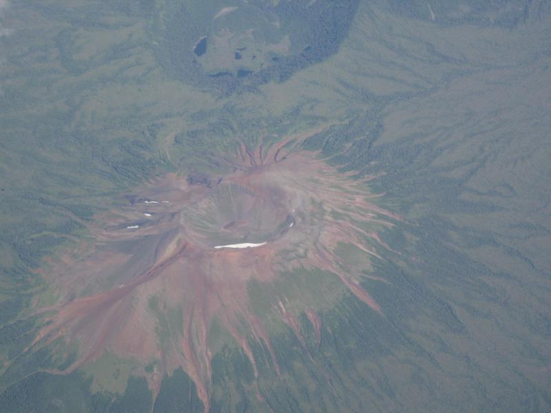 Mount Edgecumbe (foreground) and Crater Ridge, photographed from an Alaska Airlines flight on August 14, 2009.			