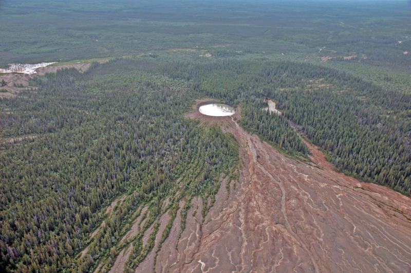 Aerial view of Lower Klawasi mud volcano, located about 10 miles (16 km) east of Glennallen, Alaska				