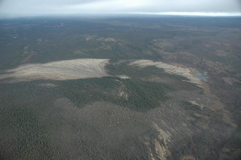 Aerial view of Lower Klawasi mud volcano.  View from the south-southeast.