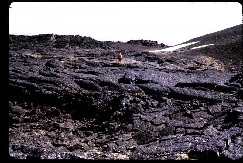 Basaltic lava flows of Imuruk Lake, Seward Peninsula, Alaska. Photograph courtesy of Jim Clough, Alaska Division of Geological & Geophyiscal Surveys.