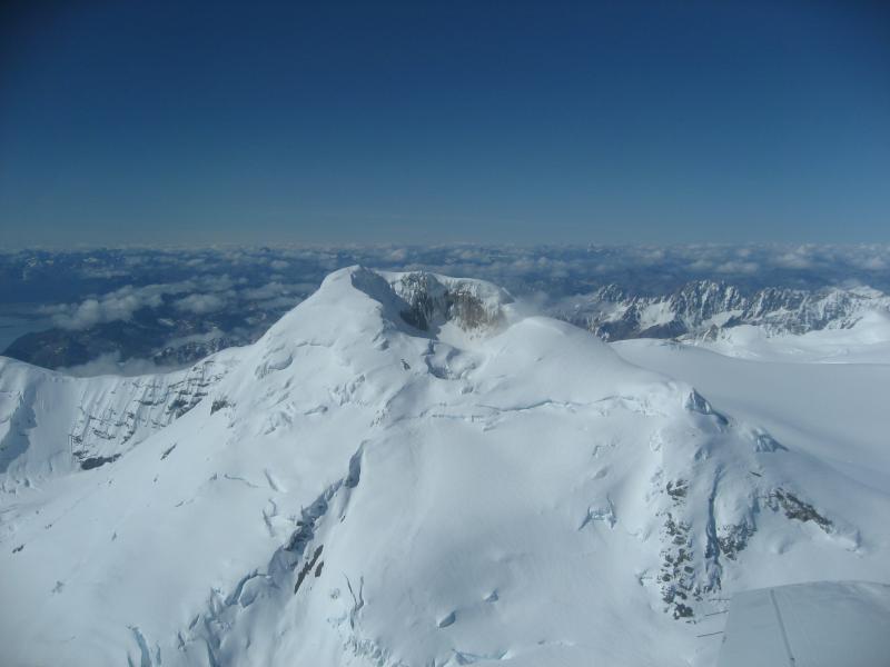 Aerial view from SE of the summit of Mount Spurr volcano.  
