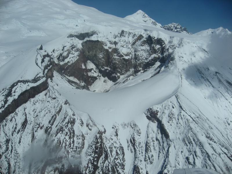 Aerial view from SSW of the Crater Peak vent  of Mount Spurr volcano.  