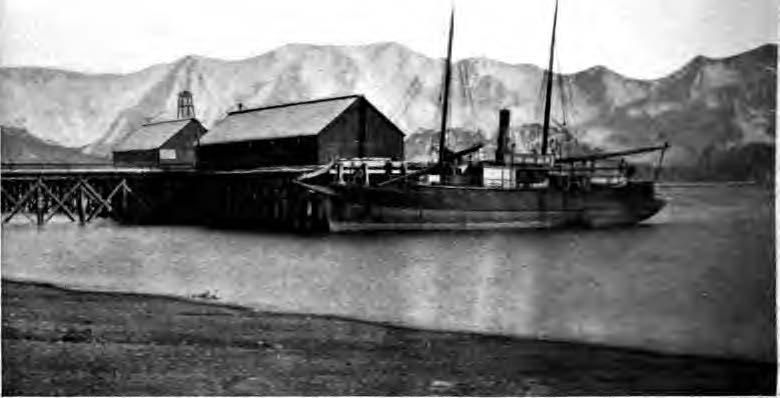 Photograph of the vessel "Dora". This ship was a mail steamer at the time of the 1912 eruption of Novarupta, and twice encountered ash from Novarupta. Photograph is published in Griggs, 1922, and was taken by J.E. Thwaites, mail clerk on the "Dora".