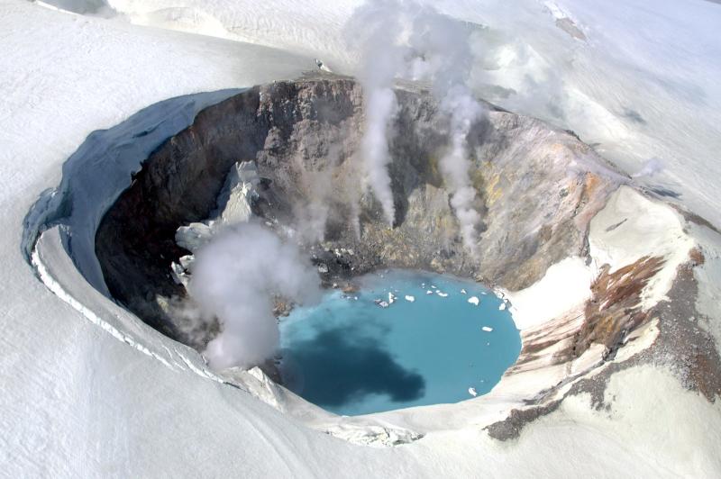 The summit crater of Makushin Volcano.