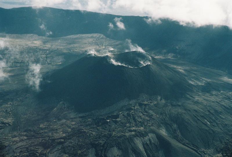 Aerial view of the 2008 cone within Okmok caldera. Photograph courtesy of Bill Springer.