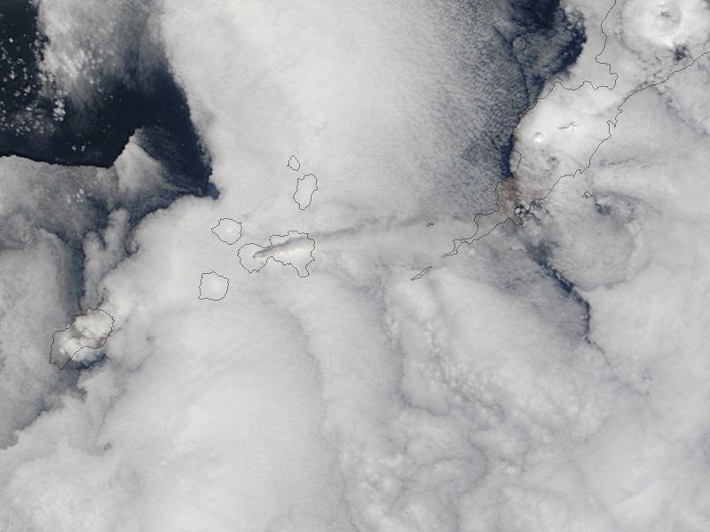 True color Terra MODIS satellite image of eruption plume from Cleveland volcano, Saturday May 4. Image courtesy of NASA/GSFC, Rapid Response. http://lance-modis.eosdis.nasa.gov/cgi-bin/imagery/single.cgi?image=Alaska.A2013124.2250.250m.jpg .