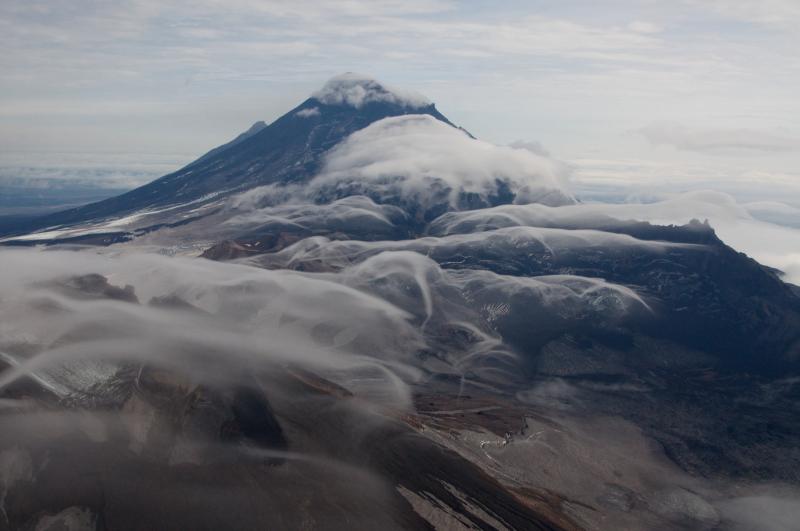 Cloud begins to cover Pavlof Volcano.