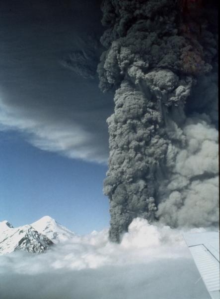 Roiling eruption column rising from Crater Peak vent of Mt. Spurr volcano.  View from the south.  Color adjusted and date label removed via Photoshop.