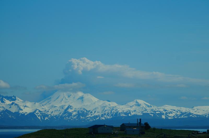 Pavlof volcano in eruption, June 2, 2014 view from Cold Bay. Photo courtesy Robert Stacy.