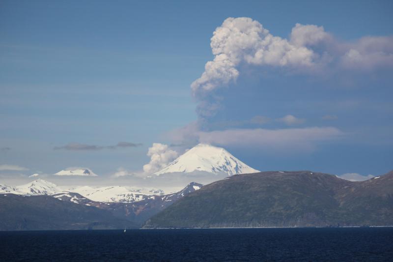 Pavlof in eruption, 2014. Photo courtesy of William Yi, USCG.