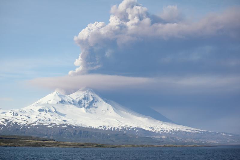 Pavlof in eruption, 2014. Photo courtesy of William Yi, USCG.