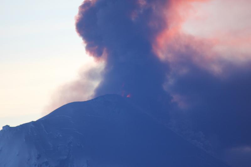 Pavlof in eruption, 2014. Photo courtesy of William Yi, USCG.