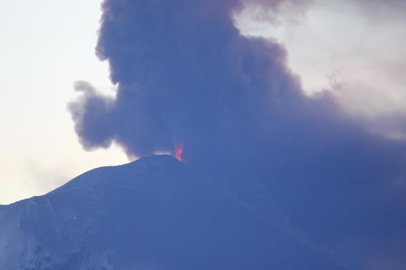 Pavlof in eruption, 2014. Photo courtesy of William Yi, USCG.