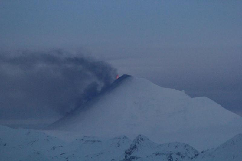 Pavlof in eruption as viewed from Cold Bay on the evening of November 12, 2014. 