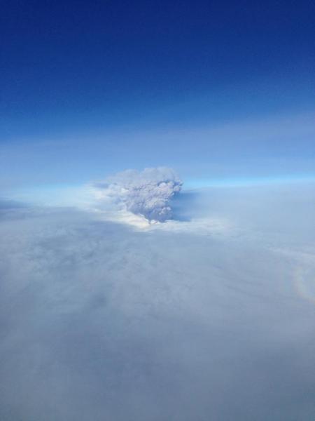 Pavlof&#039;s eruption plume, as viewed from an airplane at 22,000 ft, 11:45 am, November 15. Photo courtesy of Michael Clark.