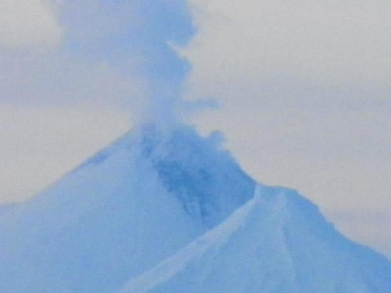 Pavlof volcano steaming, as viewed from Nelson Lagoon, December 5, 2014. Photo courtesy of Merle Brandell.