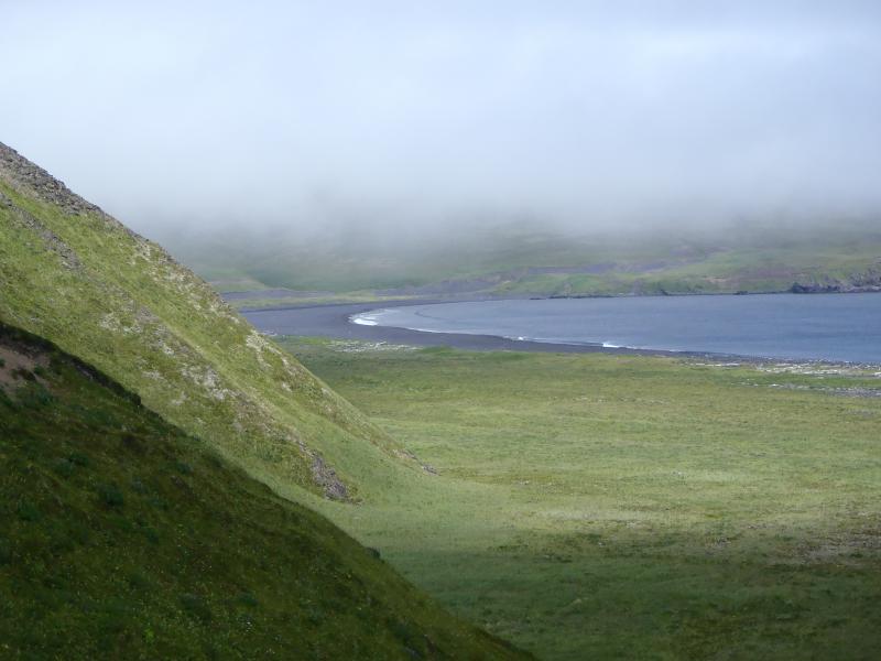 South Cove, Chuginadak Island. Photo taken during the 2014 field season of the Islands of Four Mountains multidisciplinary project, work funded by the National Science Foundation, the USGS/AVO, and the Keck Geology Consortium.