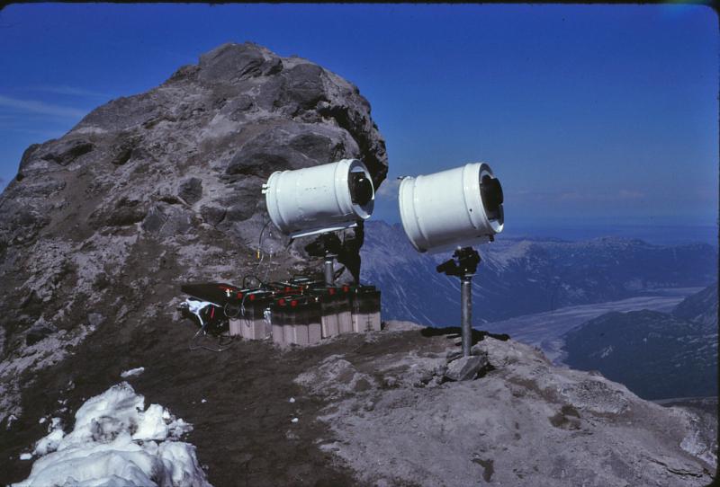 Time-lapse cameras deployed at the 6200-foot site on the west ridge of Drift gorge at Redoubt Volcano.