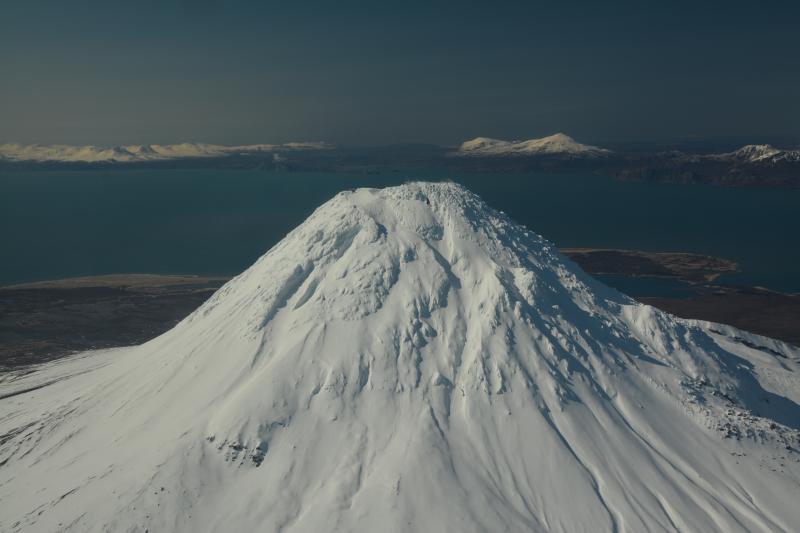 Aerial view of the east flank of Augustine Volcano taken during the annual Cook Inlet gas measurement flight.