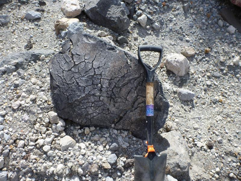 Breadcrust bomb from Holocene eruption of Augustine. Photographs from geology field work at Augustine, August 2015.