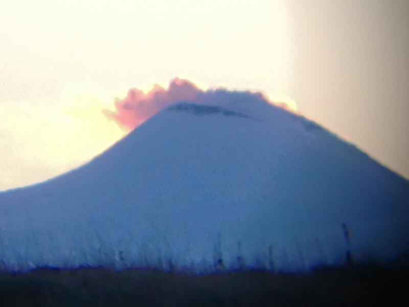 Veniaminof, just after sunrise on October 13, 2015. Photo courtesy of Bill Stahl, taken through binoculars from the Sandy River. 