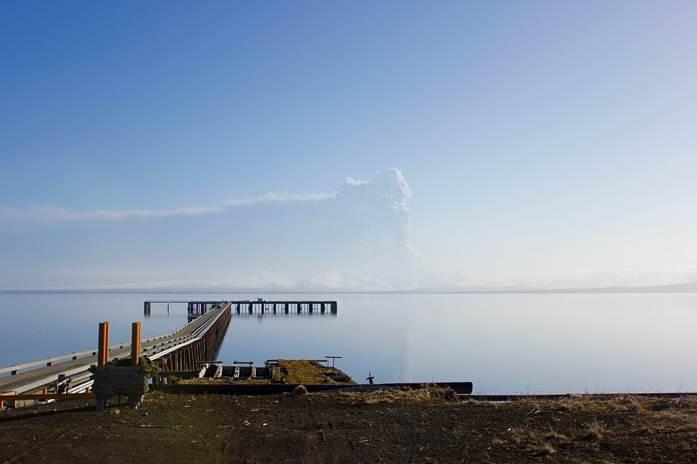 Pavlof eruption, as seen from Cold Bay on the morning of March 28, 2016. Photo courtesy of Candace Shaack.