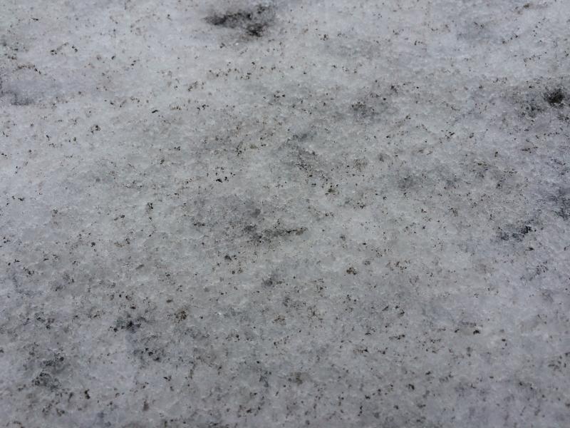 Ash on snow in Togiak, 420 km (260 miles) northeast of Pavlof. Photo taken in the afternoon of March 28, 2016.