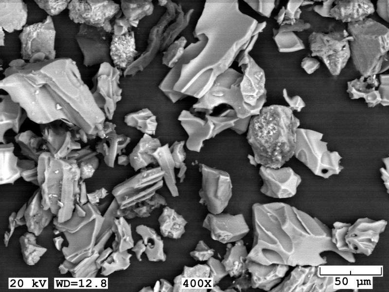 SEM image of resuspended volcanic ash from the 1912 Novarupta-Katmai deposits in the Katmai region, picked up during high winds on November 1, 2015 and carried to Larsen Bay on Kodiak Island, AK.  Sample collected by Sherry Harmes of Larsen Bay.