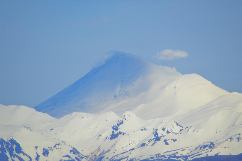 Eruptive activity at Pavlof Volcano at approximately 1 pm AKDT (21:00 UTC) on Saturday May 14, 2016, as viewed from Cold Bay.  