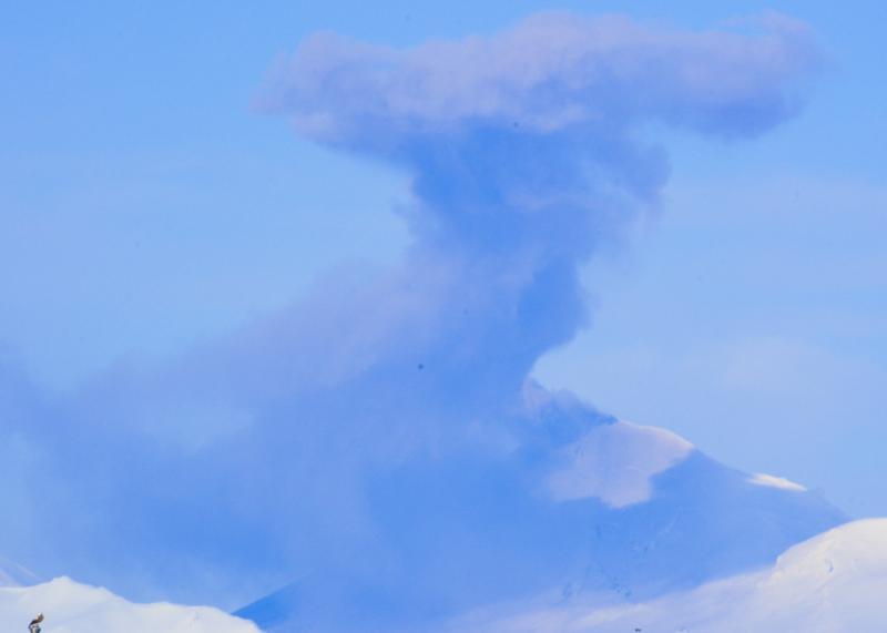 Eruption of ash from Pavlof Volcano as viewed from Cold Bay.