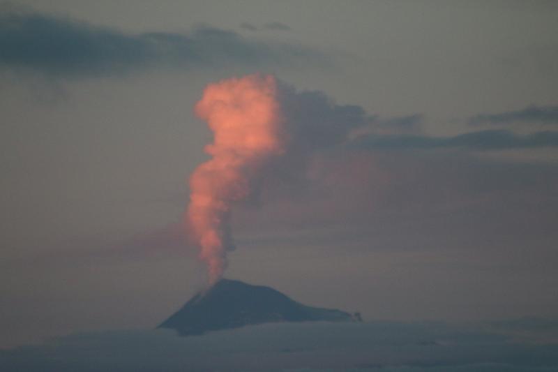 Plume rising from Pavlof Volcano, as viewed from Cold Bay, 10:30 pm, July 27, 2016. Photo courtesy of Royce Snapp.