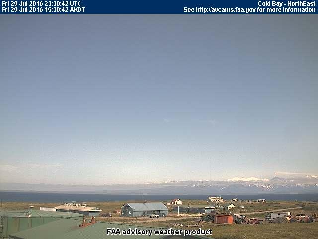 Pavlof plume, 3:30 pm AKDT, July 29, 2016, as seen from the FAA&#039;s Cold Bay NE webcam. 