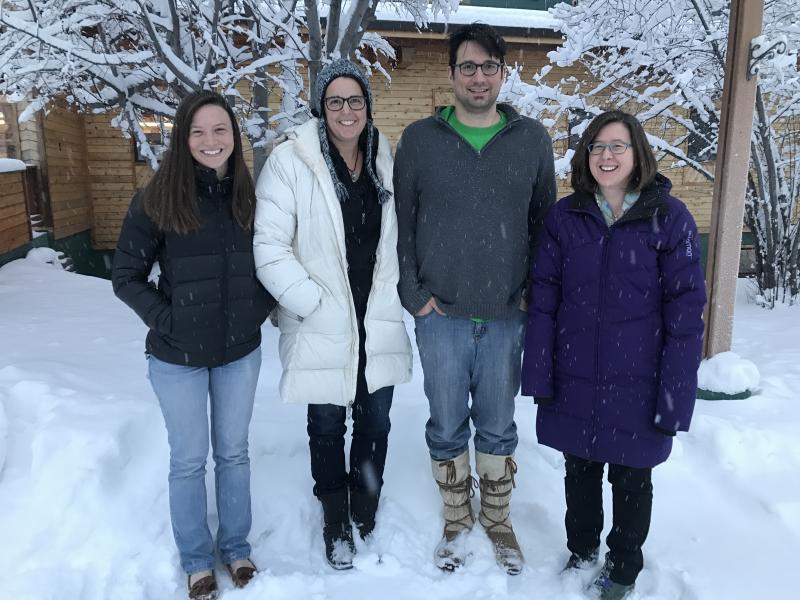 DGGS Volcanology Section Staff, 2016. From left to right, Katie Mulliken, Janet Schaefer, Scott Crass, and Cheryl Cameron