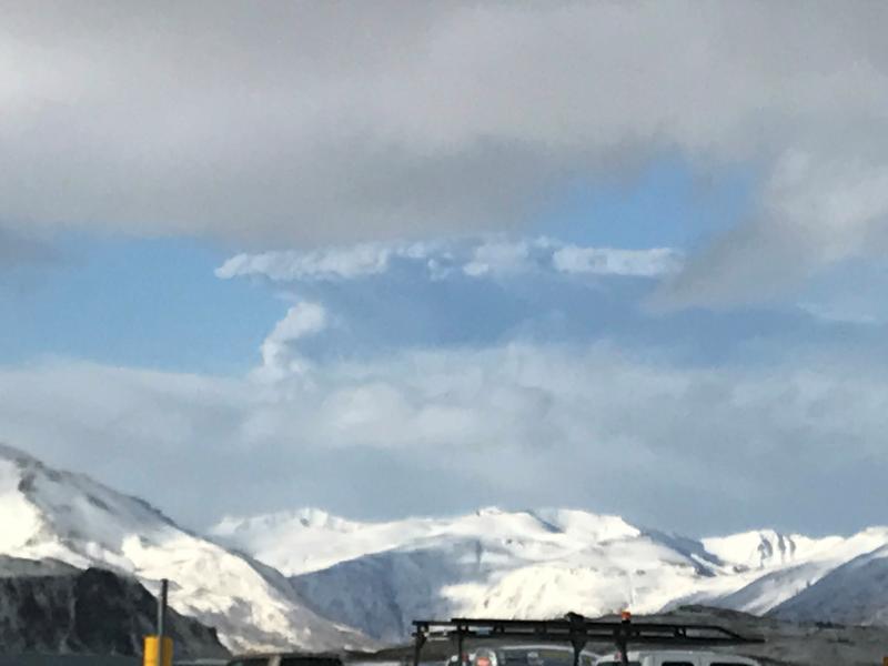 Image of Bogoslof&#039;s 18 January 2017 eruption plume, as seen from Dutch Harbor, AK. Dutch Harbor is about 60 miles (98 km) east of Bogoslof. Image courtesy of Victor Fisher.