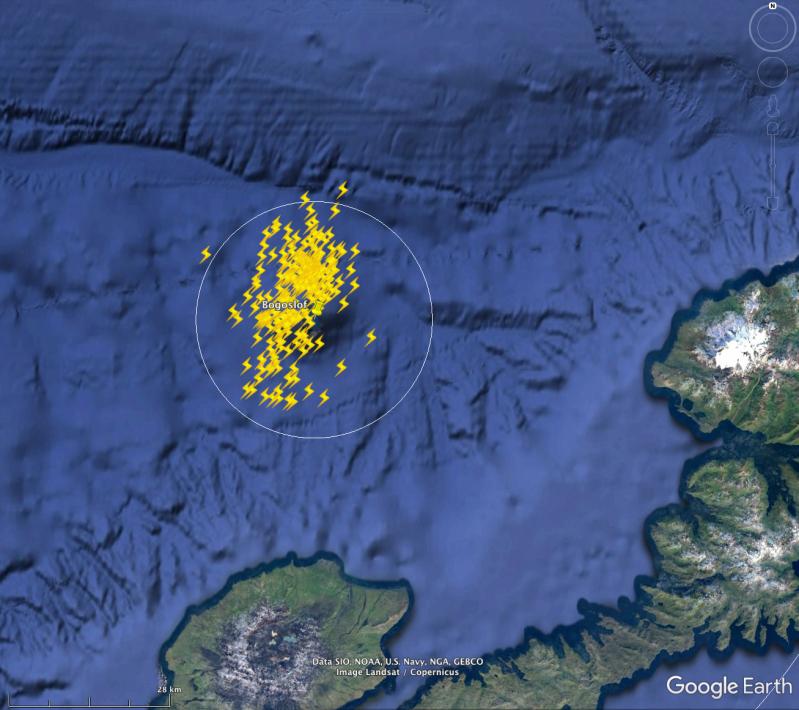 There were 220 volcanic lightning strokes detected by the WWLLN network from 8:13&ndash;10:34 UTC, during the March 8, 2017 eruption of Bogoslof volcano.