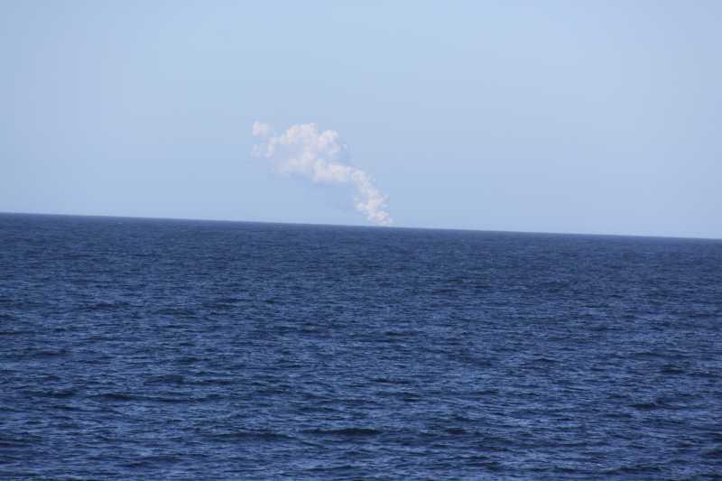 Photograph of volcanic plume from Bogoslof, taken by crew of USFWS R/V Tiglax, from about 30 miles away. Photo was taken at about 6:30 P.M., AKDT, June 5, 2017. 