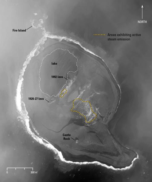 Worldview-3 satellite image of Bogoslof Island obtained October 9, 2017. Image data acquired with the Digital Globe NextView License. 