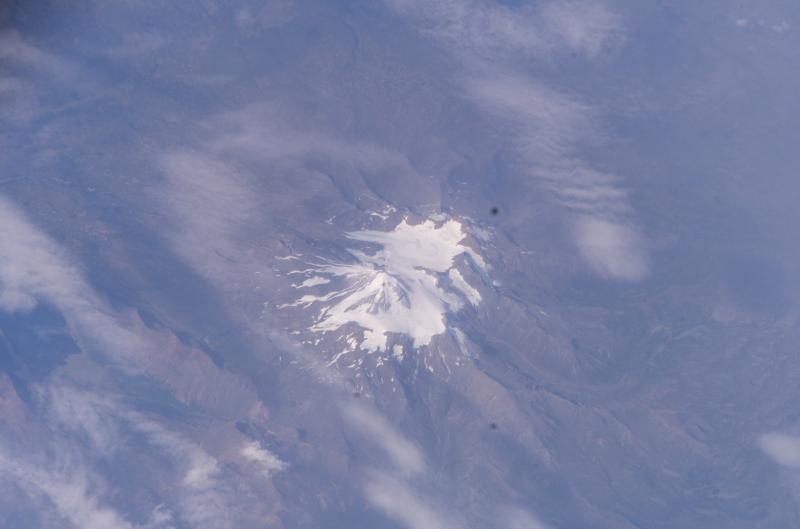 Frosty volcano as viewed from the International Space Station; 
NASA Photo ID	ISS011-E-13573
Focal Length	800mm
Date taken	2005.09.25
Time taken	23:43:40 GMT