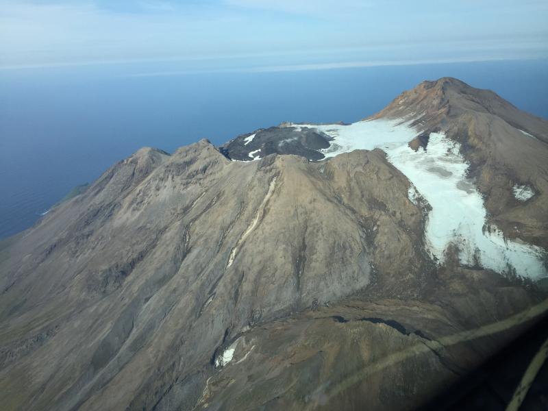 Great Sitkin volcano on Saturday September 15, 2018. Photograph taken by Alaska Airlines Captain Dave Clum, Flight 164.