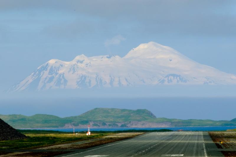Steam emissions from Greak Sitkin above the Adak Runway.