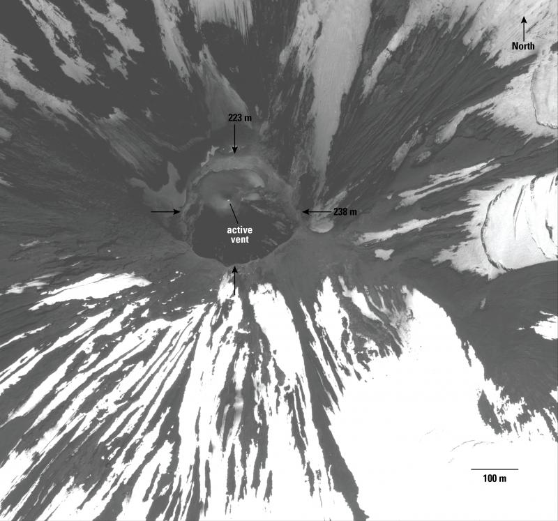 Summit crater of Shishaldin volcano, August 15, 2019. Satellite data obtained with Digital Globe NextView License.