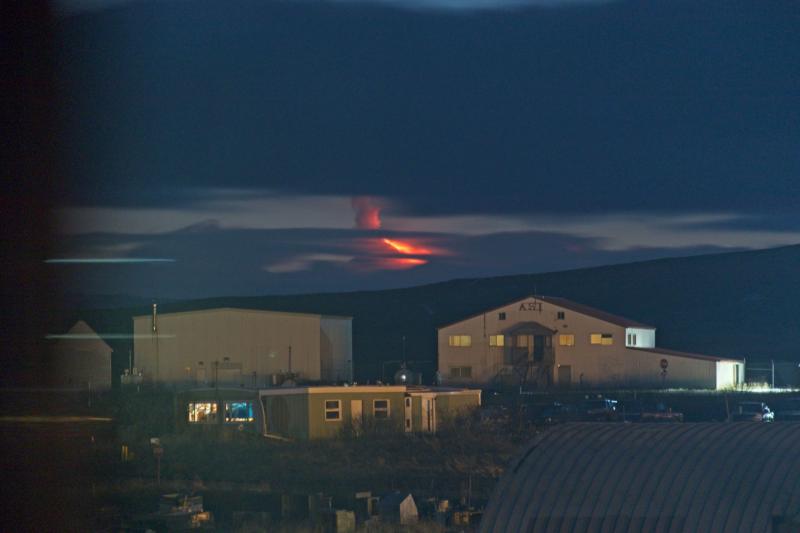 View of Shishaldin erupting on the evening of December 12, 2019, as seen from Cold Bay. Photo courtesy of Aaron Merculief.