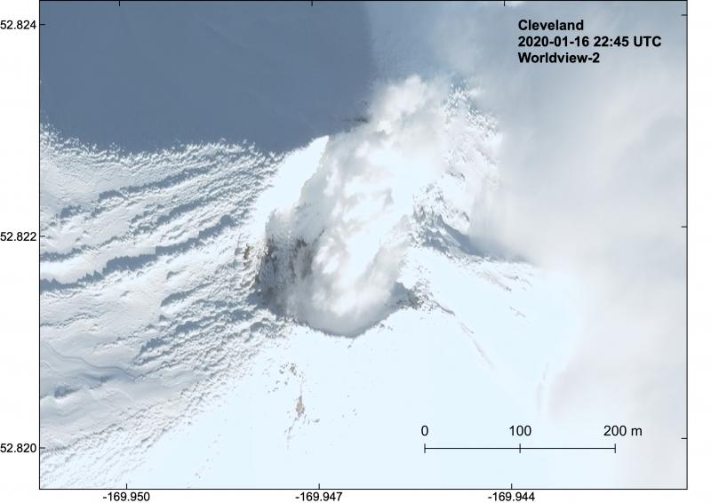 Worldview-2 satellite image of the Cleveland summit crater on January 16, 2020. 