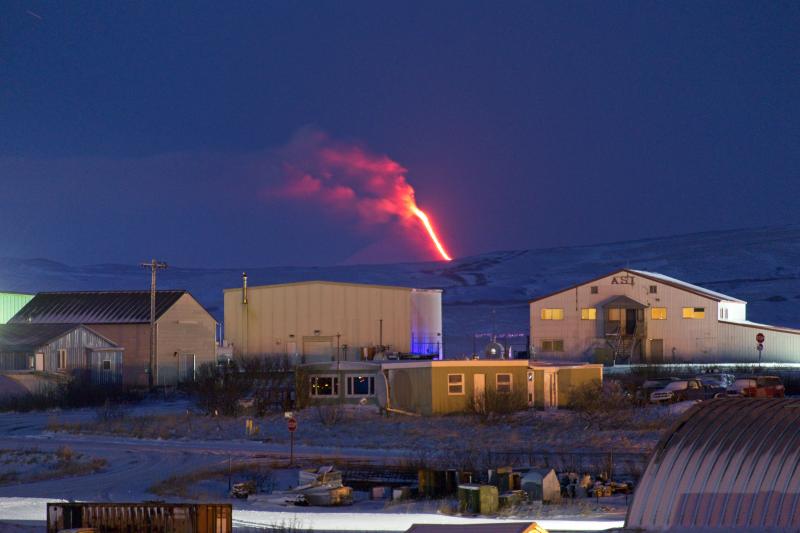 Shishaldin volcano in eruption, January 18, 2020, as viewed from Cold Bay. Photo courtesy of Aaron Merculief.