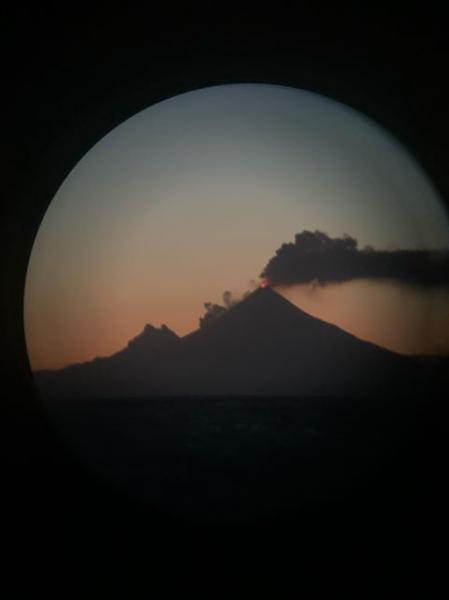 View of Shishaldin in eruption as viewed from the north, the morning of January 18, 2020. Photo courtesy of Seth McCallum.
