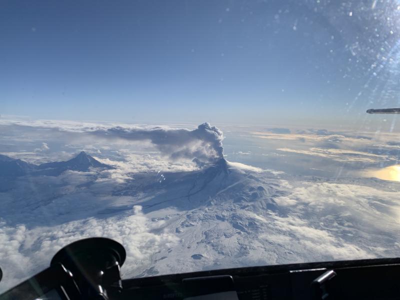 Shishaldin volcano in eruption, January 19, 2020. Photo courtesy of Woodsen Saunders.