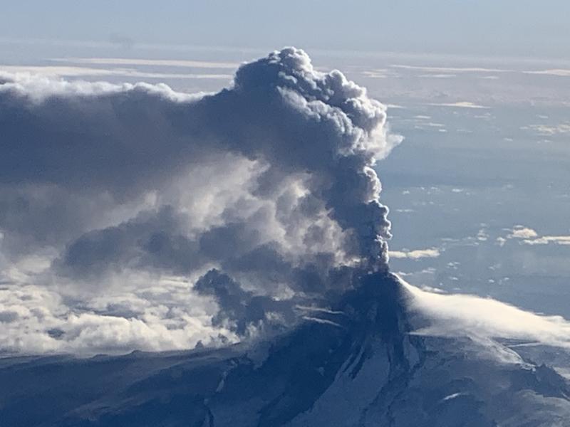 Shishaldin volcano in eruption, January 19, 2020. Photo courtesy of Woodsen Saunders.