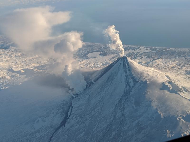 Shishaldin eruption, January 18, 2020. Photo courtesy of Matt Brekke.
